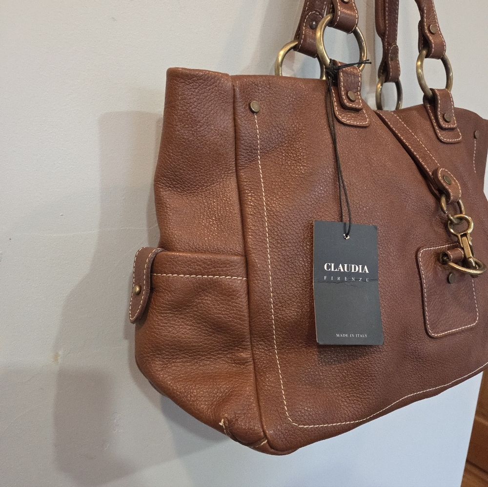 Claudia Firenze Brown Leather Shoulder Bag Purse Florence Italy Large Handbag - Picture 3 of 10
